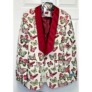 Kent Park Cream Olive Wine Butterfly Tuxedo Jacket Vest Bow Tie 40R J129